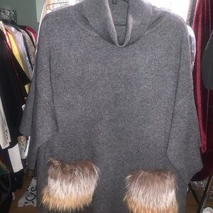 Cashmere Tunic/Sweater with Fox Fur Pockets